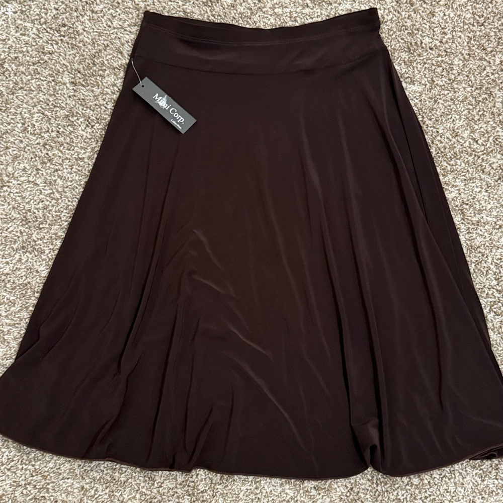 Over the Knee Dark Brown A-Line Skirt